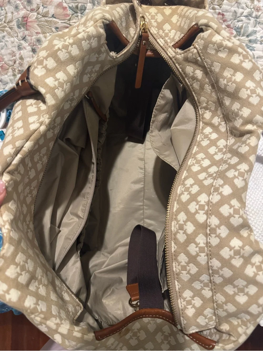 kate spade Beige Canvas Tote/Diaper Bag with Pink and Red Center Stripe